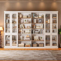 70.8" Tall Farmhouse Bookshelf with Glass Doors, Modular Bookcase with 6-Tier Adjustable Shelves, Large Storage Cabinet for Kitchen, Living Room, White, Set of 4