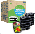 Meal Prep Container Reusable 2 Compartment With Lids 28oz (25 Sets)- Food Prep Containers, Food Storage Bento Box | Stackable | Microwave | Dishwasher | Freezer Safe.