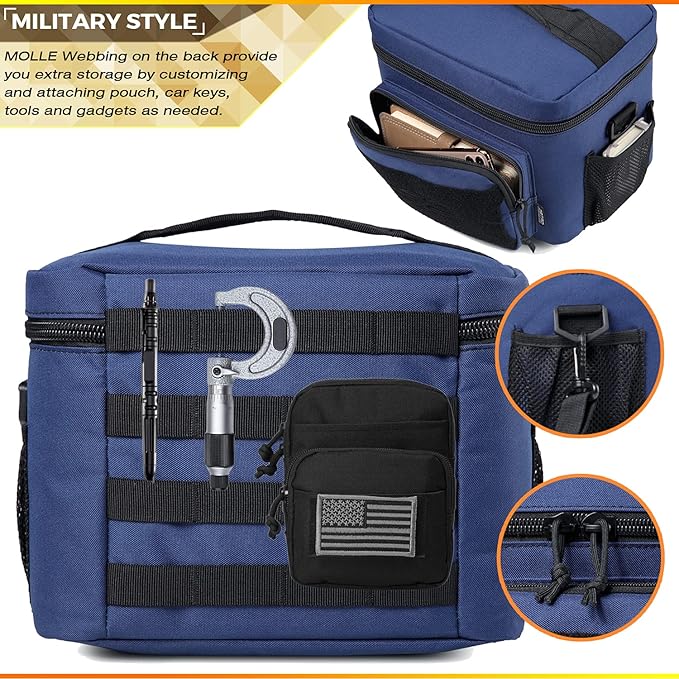 DBTAC Tactical Lunch Bag for Men Women, 12 Cans Insulated Lunch Box for Adult | 9L Leakproof Lunch Cooler Tote for Work Office Outdoor Travel | Soft Easy To Clean Liner x2, Urban Blue