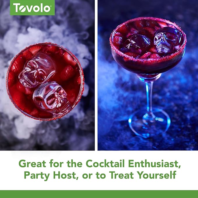 Tovolo Skull Shaped Ice Molds, Set of 2 - Large Skull Ice Mold Gift - Unique Ice Mold Chills Drinks - Odor-Free Freezer Storage, Dishwasher-Safe