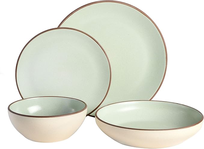 Gibson Elite Contempo Classic 16-Piece Double Bowl Dinnerware Set, Service for 4 – Mint Stoneware Plates and Bowls
