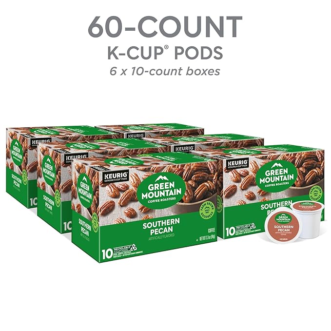 Green Mountain Coffee Roasters Southern Pecan Keurig Single-Serve K-Cup pods, Light Roast Coffee, 60 Count (6 Packs of 10)