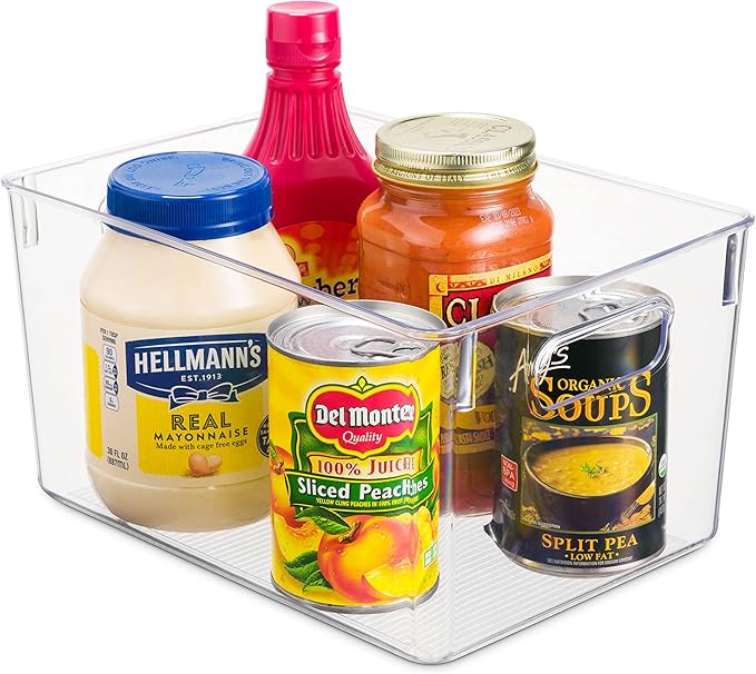 Pack Of 4 Plastic Kitchen Organization Pantry Storage Bins - Fridge Organizer Household Food Baskets for Countertops, Cabinets, Refrigerator, Freezer, Bedrooms, Bathrooms
