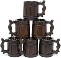 Set of 6 Beer Mug 20 OZ - Tankard Mug - Beer stein - Wooden beer mug - Stainless Steel Cup - Handmade Gifts for Men - Fathers Day, Christmas or Birthday Gift Idea - Retro Brown