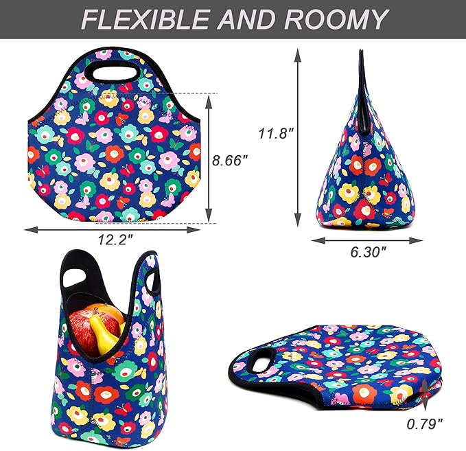 Neoprene Lunch Bag for Women Insulated Lunch Tote Bags Washable Lunch Container Box for Work Picnic Lightweight Meal Prep Bags for Men