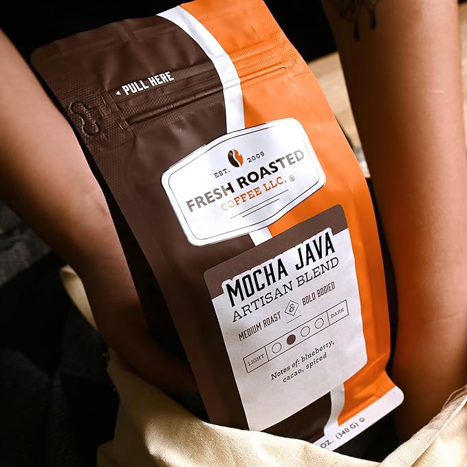 Fresh Roasted Coffee, Mocha Java, 12 oz, Medium Roast, Kosher, Whole Bean