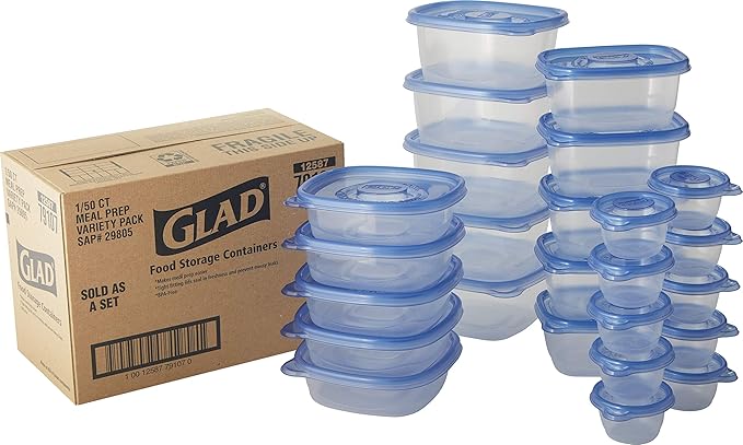 Glad GladWare Food Storage Containers, Lunch Variety Pack - BPA Free Containers and Lids in a Variety of Sizes to Hold and Store Food - With Glad Lock Tight Seal, 25 Count
