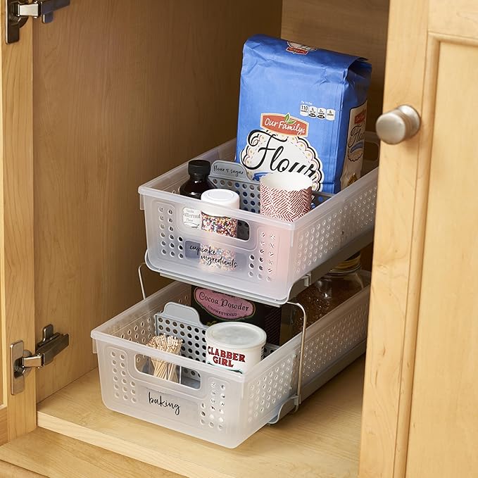 madesmart 2-Tier Organizer, Slide-Out Storage for Home and Bath, Frost