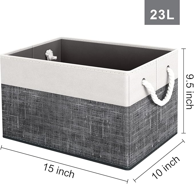 Fab totes Storage Bins [2-Pack], Foldable Storage Baskets for Organizing Toys, Books, Shelves, Closet, Large Storage Box with Rope Handles, Sturdy Organizer Bins, White & Black