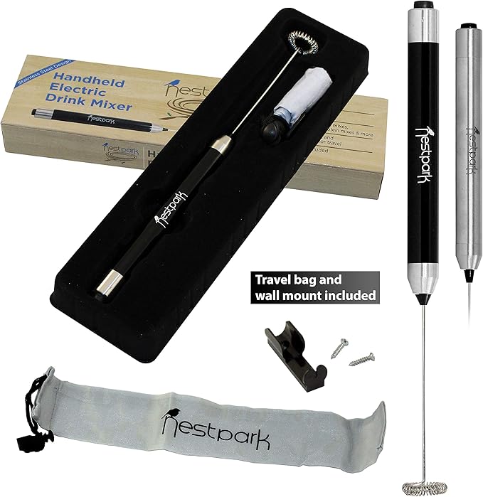 Nestpark Portable Drink Mixer Small Handheld Electric Stick Blender - Cordless and Battery Operated Bulletproof Keto Coffee Blender