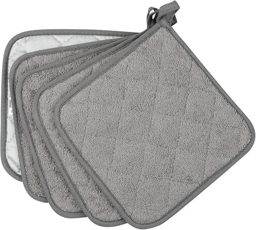 100% Cotton Kitchen Everyday Basic Terry Pot Holder Heat Resistant Coaster Potholder for Cooking and Baking Set of 5 Grey