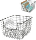 Spectrum Wire Basket for Organizing (Medium, Industrial Gray) - Sturdy Scoop Pantry Basket Storage - Wire Storage Basket Organizer for Kitchen, Shelf, Closet, Bathroom, Garage & More
