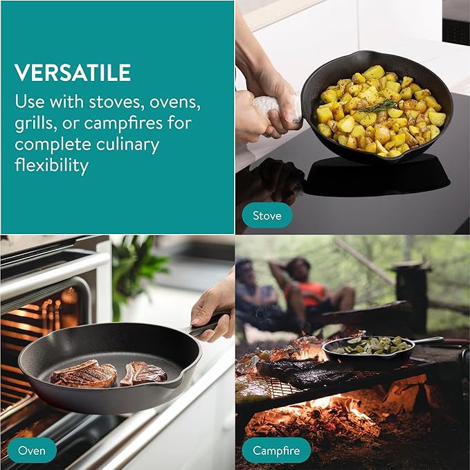 Navaris Cast Iron Skillet, 3 Pieces - Durable 15cm/20cm/25cm Cast-Iron Pan Set - Excellent Heat Retention, Ideal for Frying, Searing, and Sautéing - All-in-one Cookware Pot Set
