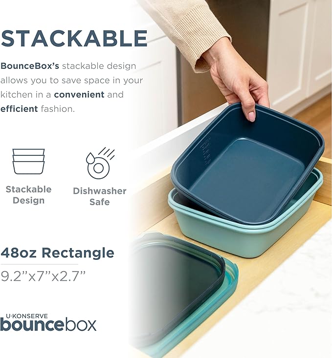 U Konserve Platinum Silicone Food Storage Bento Box Dual Seal Rectangle Container - Leak Proof, Shatter Proof, Dishwasher Safe, Plastic Free - 48oz (Seafoam)