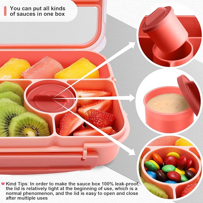 Bento Box Adult Lunch Box Kids,Lunch Containers for Adults/Kids/Toddler,5 Compartments Bento Lunch Box with Sauce Vontainers,Microwave & Dishwasher & Freezer Safe,BPA-Free(Pink)
