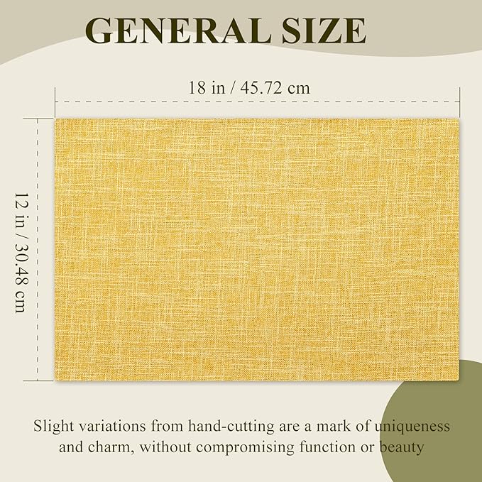 KXN Placemats Set of 6, Dual-Layer Thickened Faux Linen Table Mats, Heat Resistant & Wrinkle-Free, Machine Washable Cloth Place Mats for Kitchen Dining Indoor Outdoor (Yellow)