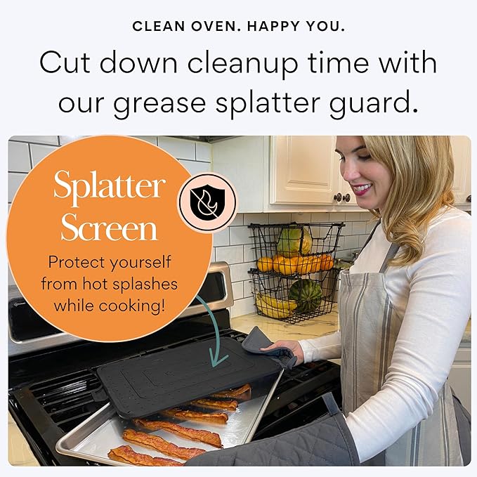 Baking & Splatter Screen for Frying Pan Beckon Ware | USA Brand | 17.5 x 12 Inch Black, Multi-Use Silicone Baking Rack for Oven, and Stove – Grease Splash Guard, Baking Supplies, Pastry Sheet