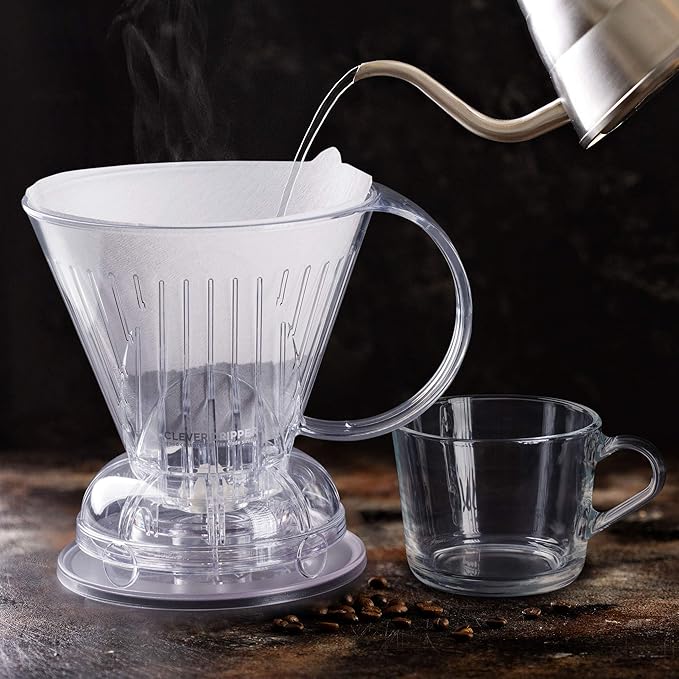 Clever Coffee Dripper and Filters, Large 18 oz (Clear)| Barista's Choice| Safe BPA Free Plastic|Includes 100 Filters