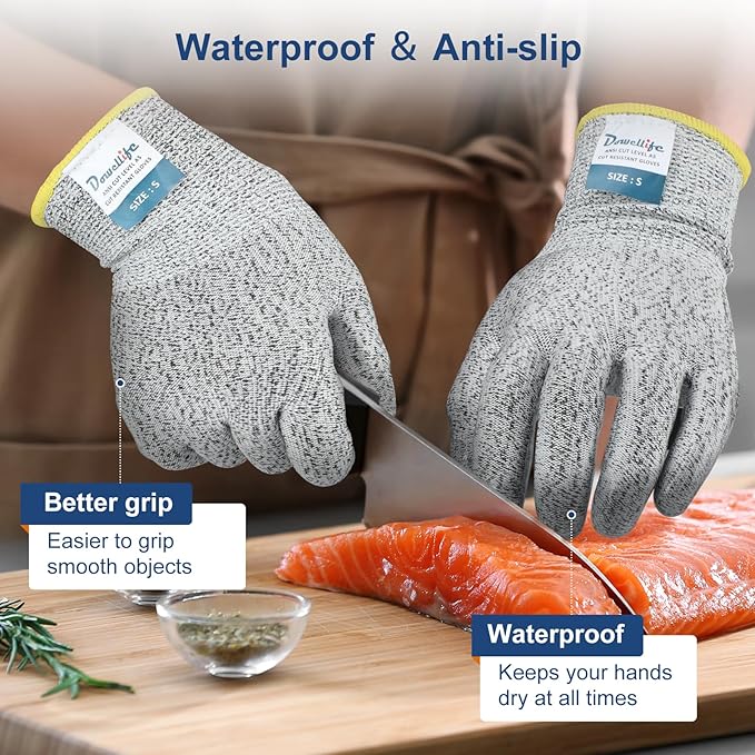 Dowellife Level 5 Silicon Cut Resistant Gloves (Medium), Grey