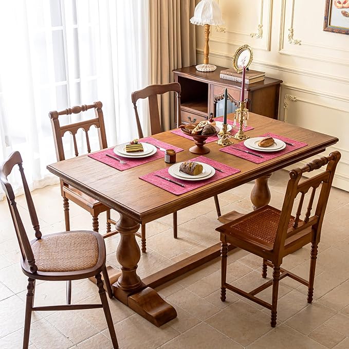 KXN Placemats Set of 6, Dual-Layer Thickened Faux Linen Table Mats, Heat Resistant & Wrinkle-Free, Machine Washable Cloth Place Mats for Kitchen Dining Indoor Outdoor (Pink)