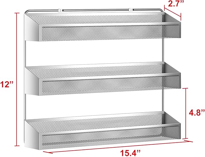 Auledio 2 Pack Spice Rack Organizer, 3 Tier Counter-top Stand or Wall Mounted Storage Rack Hanging Shelf for Kitchen Cabinet, Cupboard, Pantry Door or Bathroom Shower Cosmetic - Chrome