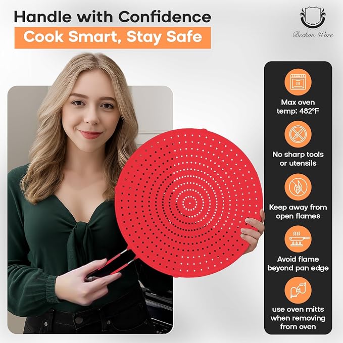 Splatter Screen for Frying Pan | USA Brand | 11 Inch Red, Fit Pans (6" to 11") Silicone Grease Splatter Guard for Frying Pan and Stove by Beckon Ware
