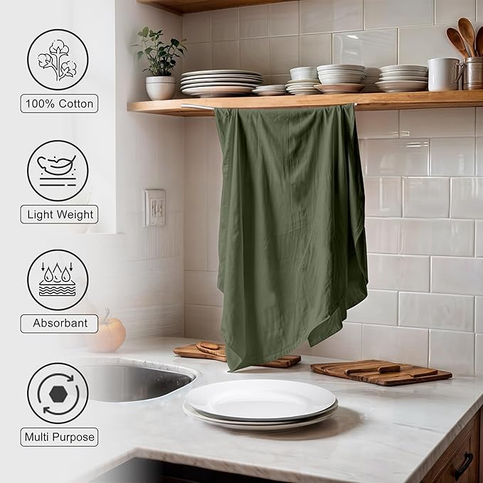 ZOYER Flour Sack Towels 28" x 28", 12 Pack - 100% Cotton Dish Towel - Machine Washable TeaTowels, Ultra Absorbent BarTowels, Dish Cloth Perfect for Drying Dishes & Cleaning - Olive