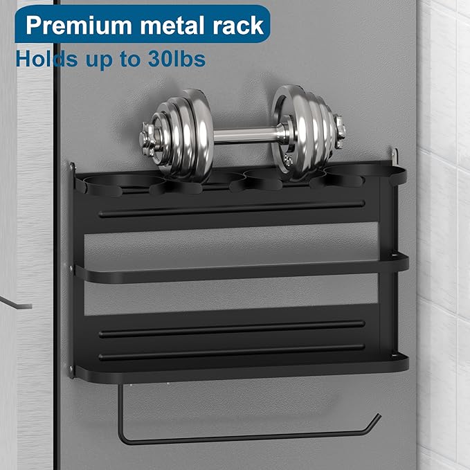Magnetic Spice Rack,4-Slot Stanley Cup Water Bottle Holder with Paper Towel Holders and Removable Hooks for Fridge(Black Medium)