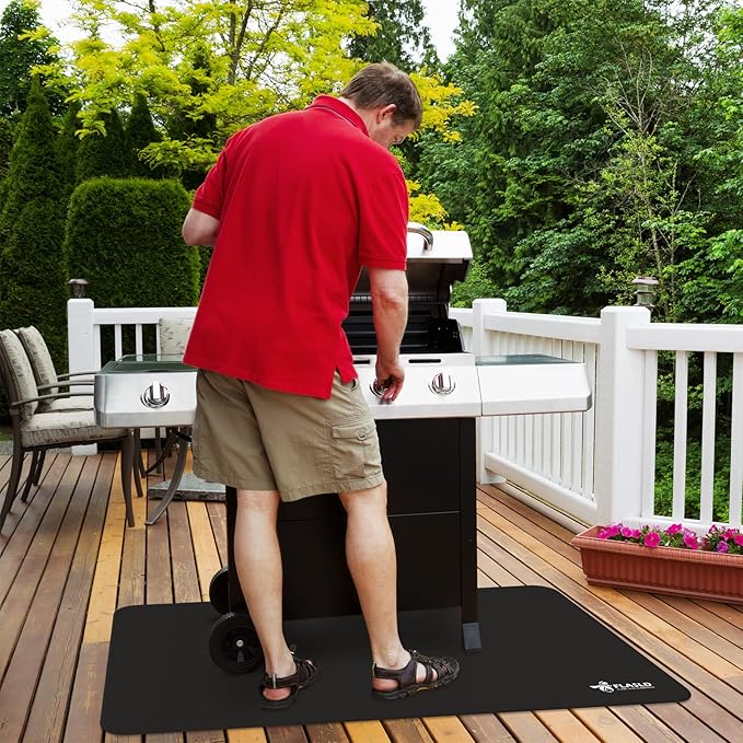 FLASLD Hearth Rugs for Fireplaces Fire Resistant, 24 X 42 inches Gas Grill Splatter Mat, Fireproof Heat Resistant Non Stick BBQ Patio Protector, Under Grill Mat for Outdoor Grill