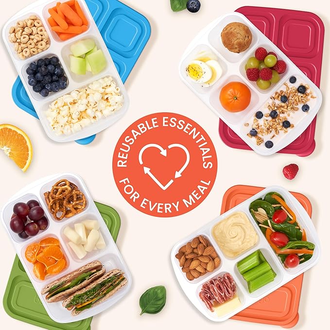 Bentgo Easyboxes - Reusable 5-Compartment Food Containers, Stackable 8-Piece Set, 4 Trays & 4 Lids, BPA-Free Food Storage for Meal Prep, School, & Work; Lunch Boxes with Patented Design (Classic)