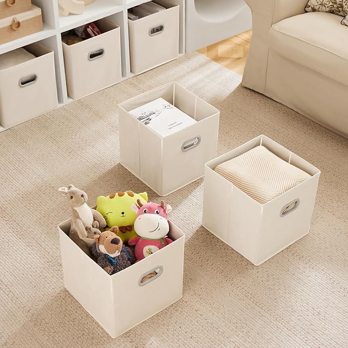 MAX Houser 6 Pack Foldable Fabric Storage Bins with Handles - Ideal for Closet Organization, Bedroom and Nursery（ Beige, 12"x12"x12"）