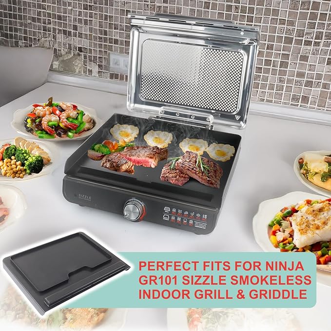 GR101 Griddle Pan for Ninja Sizzle Smokeless Indoor Grills & Griddles, Flat Top Grill Plate Replacement Parts for Ninja GR100 Series Cooking Electric Accessories, Non-Stick GR101 Grill Plate 14.5 Inch