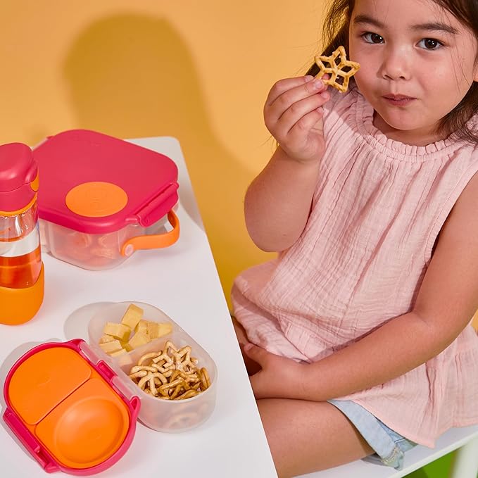 b.box Snack Box for Kids & Toddlers: 2 Compartment Snack Containers, Mini Bento Box, Lunch Box. Leak Proof, BPA free, Dishwasher safe. School Supplies. Ages 4 months+ (Strawberry Shake, 12oz capacity)