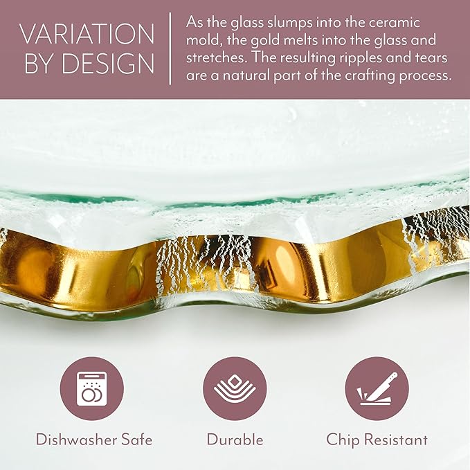 Annieglass Ruffle 7 Inch Bowl with 24k Gold, Timeless Glass Tableware for all Occasions, Made in the USA