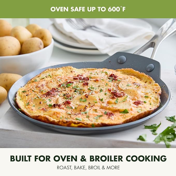GreenPan Valencia Pro 9.5" Nonstick Crepe Pan, PFAS-Free Ceramic Flat Pancake Skillet, Induction Ready Cookware, Hard Anodized, Dishwasher & Oven Safe, Gray