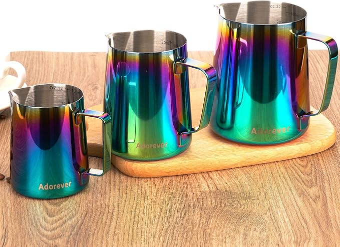 Milk Frothing Pitcher Colorful 600ml (20oz) Steaming Pitchers Stainless Steel Milk Coffee Cappuccino Latte Art Barista Steam Pitchers Milk Jug Cup with Decorating Art Pen
