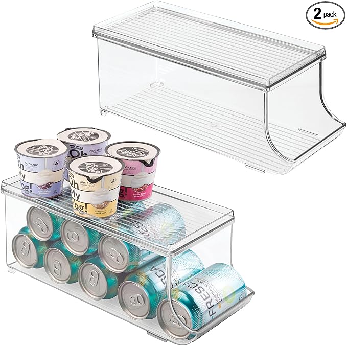 iDesign Soda Can Organizer with Lid for Pantry or Refrigerator - Set of 2 - Clear - Made in USA