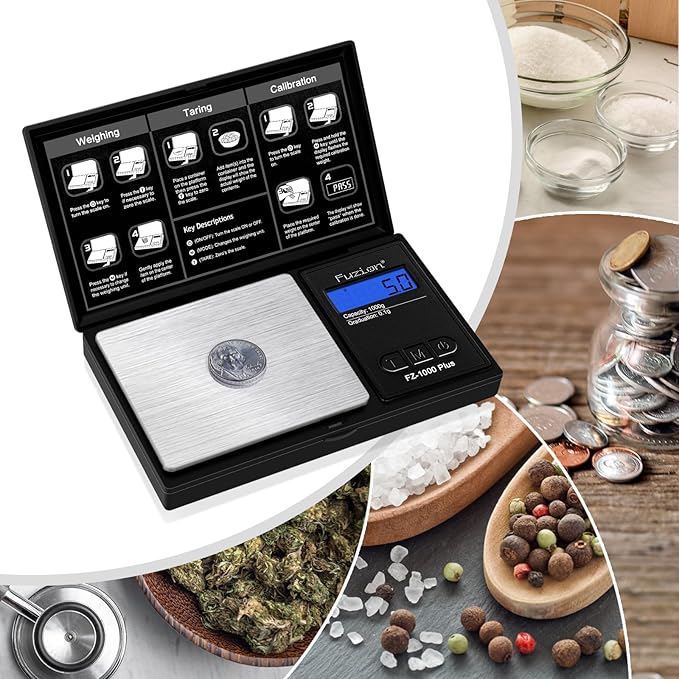 Fuzion Digital Pocket Gram Scale .1 Gram Accuracy, 1000g Small Jewelry Scale, Mini Digital Scale for Food, Herb, Spice, Coin - Weight Gram and Oz
