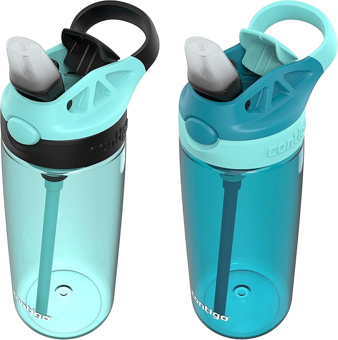 Contigo Aubrey Kids Water Bottle, 2-Pack, 20oz, Jade/Licorice & Juniper/Jade, Spill-Proof Lid, Dishwasher Safe, BPA Free