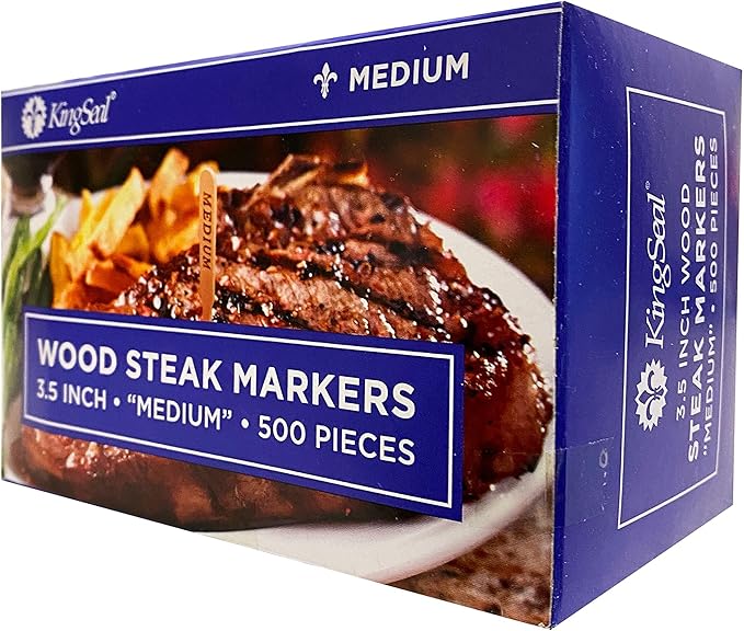 KingSeal 500 Count 3.5 Inch Natural Birch Wood Steak Markers, Heat Stamped, Medium, Eco-Friendly, Bulk Pack - 500 Per Box