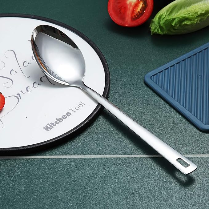 Cooking Spoon, Berglander Stainless Steel Solid Serving, Basting Spoon For Cooking, Kitchen Non-Stick And Heat Resistant, Dishwasher Safe, Easy to Clean