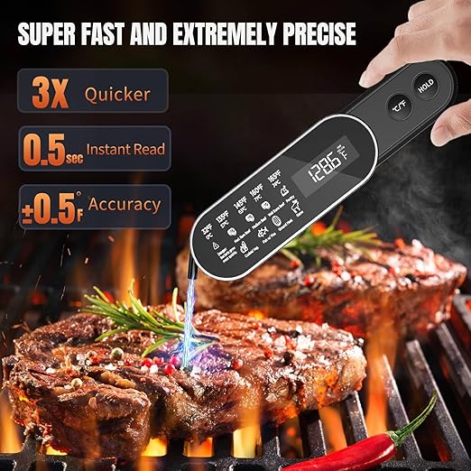 Instant Read Meat Thermometer - Rechargeable Wireless Food Thermometer, Digital Meat Thermometer for BBQ Grill, Oven, Smoker, Air Fryer