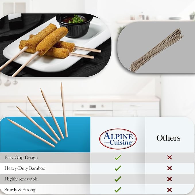 Alpine Cuisine Bamboo BBQ Skewers - 6" Kebab Sticks (50 Count) for Appetizers & Smores