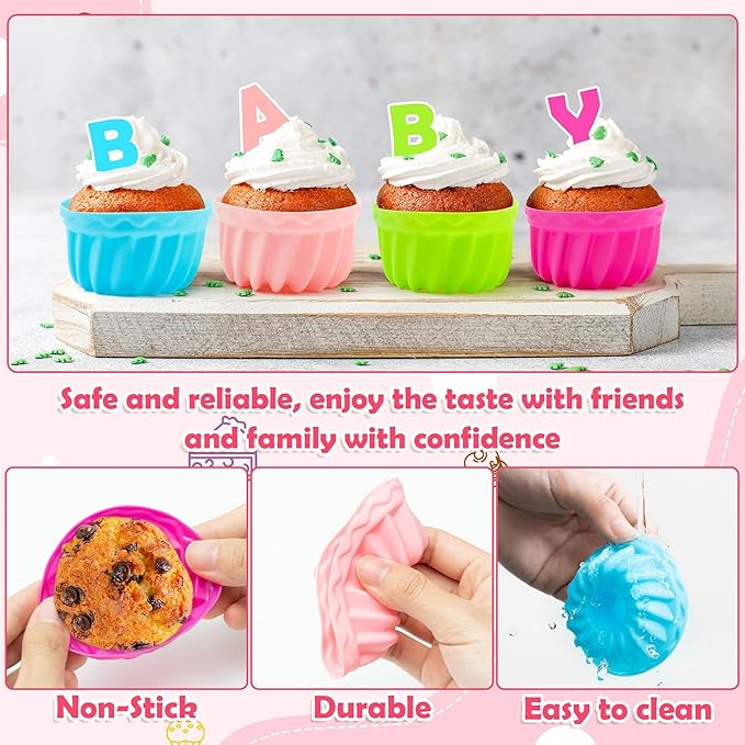 R HORSE 42Pcs Silicone Baking Molds Pumpkin Shapes Baking Cups Non-Stick Donut Wrapper Mold Muffin Liners Washable Reusable Wrappers Holders for Pan Oven Microwave Dishwasher