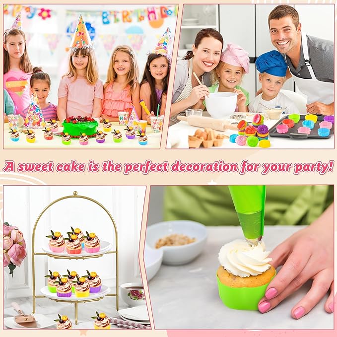 R HORSE 42Pcs Silicone Molds Cupcake 2 Inch Mini Size Reusable Muffins Liners Washable Non-Stick Donut Wrapper Mold Flower Shapes Baking Cups for Pan Oven Microwave Dishwasher