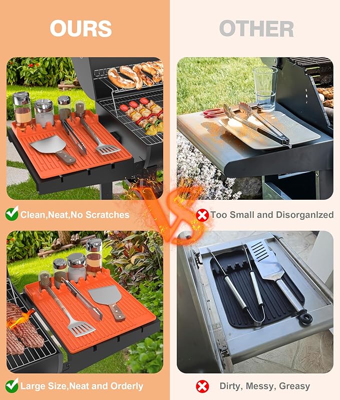 Silicone Griddle Tools Mat for Blackstone - Large Silicone Spatula Mat with Drip Pad - Griddle Mats BBQ Grill Accessories - Side Shelf Mats Grill Pad for Blackstone Griddles Accessories(Orange)
