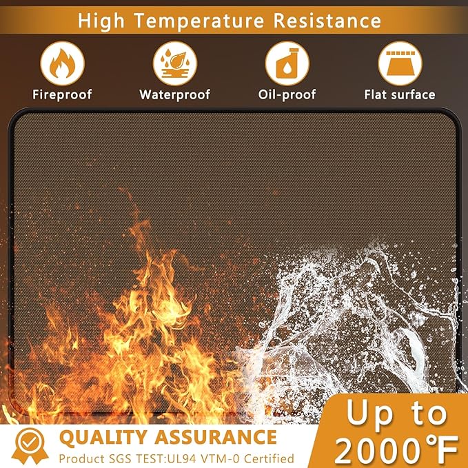 Anze Under Grill Mat for Outdoor Grill, 24x42 Inch Anti-Slip BBQ Floor Mats, Easy to Clean Reusable Fireproof Grill Pad, Oil-Proof Waterproof Protector for Indoor Fireplace Pit Mat Brown