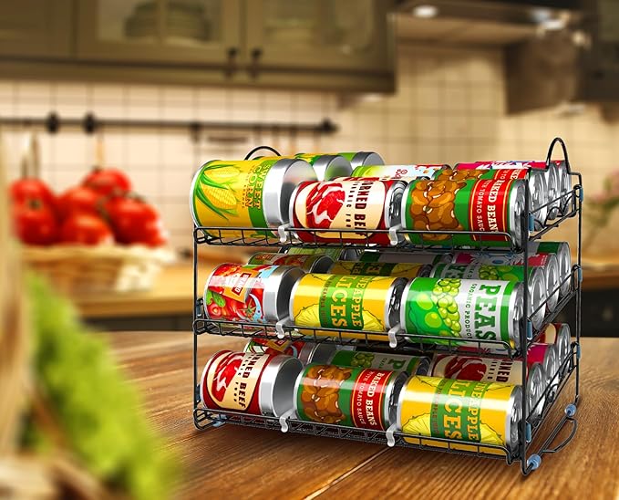 Utopia Kitchen Storage Rack Organizer 16.5 x 12.5 x 13.5 Inch, Stackable, Holds Upto 36 Cans for Kitchen Cabinet or Pantry (Black)