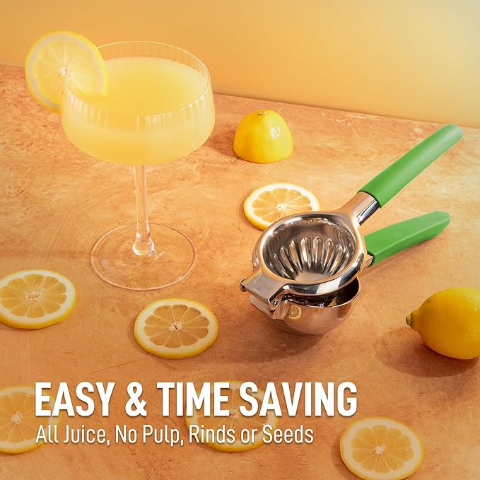Zulay Kitchen Lemon Squeezer Stainless Steel with Premium Heavy Duty Solid Metal Squeezer Bowl and Food Grade Silicone Handle - Large Manual Citrus Press Juicer and SS Lime Squeezer (Light Green)
