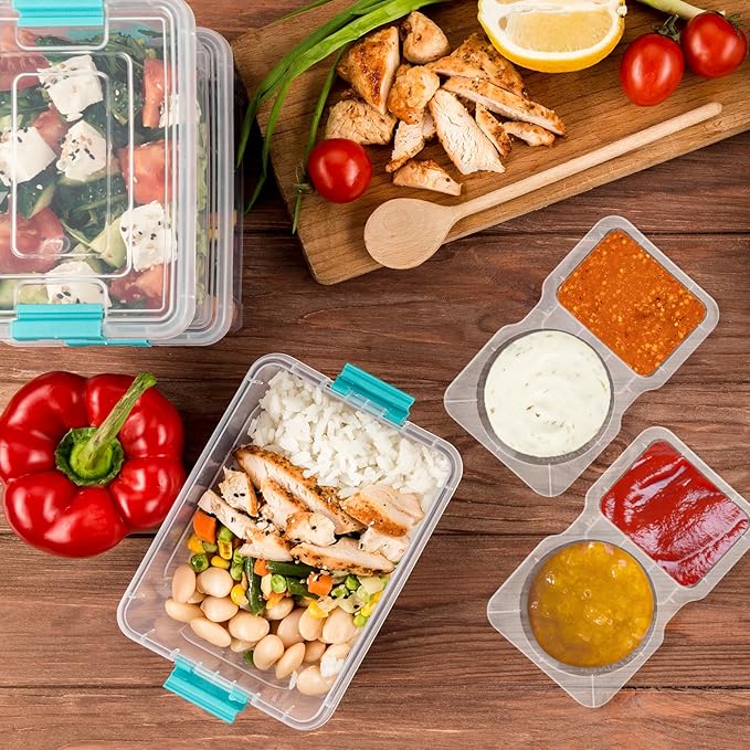 20 Set Reusable Snack Containers, 2-Compartment Dipping Containers with Lid for Refrigeration, Portion Control, Outdoor Takeaway Sauce Dip Case